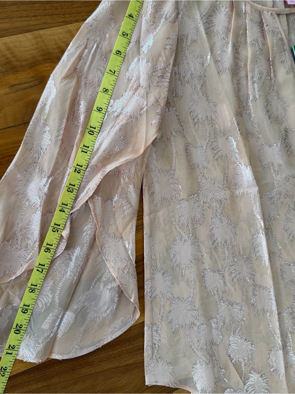 NWT Lilly Pulitzer Beccer Silk Clip Top Sandstone Metallic Palm Tree Size M Pink - Picture 11 of 13